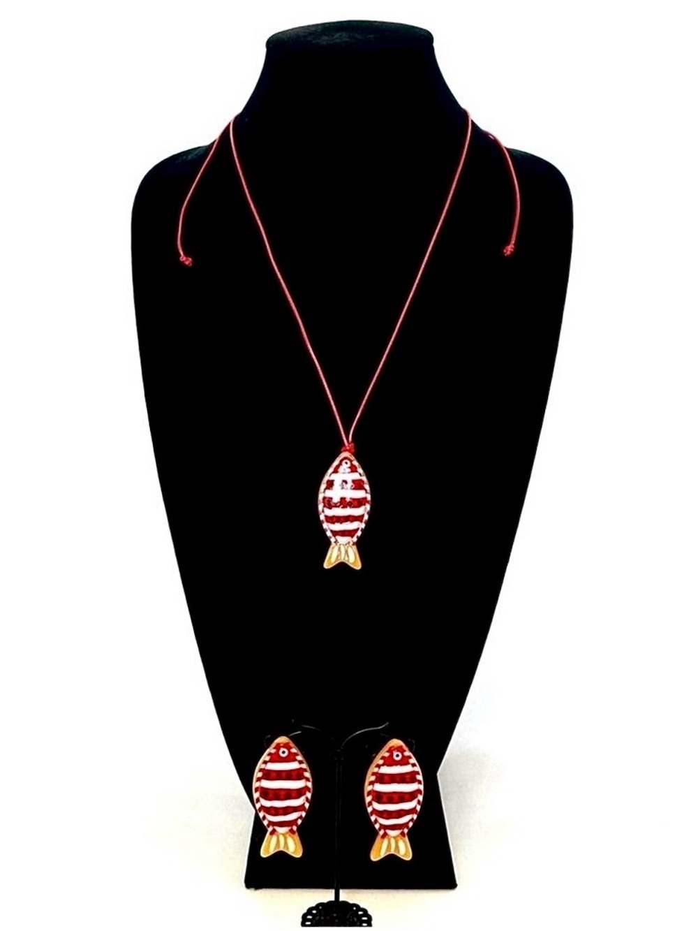LIFE'S A BEACH Striped Fish Necklace Earring Set NWT